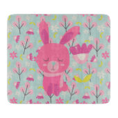 Roze Bunnies en Flowers Snijplank (Voorkant)