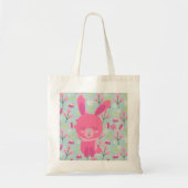 Roze Bunnies en Flowers Tote Bag (Voorkant)