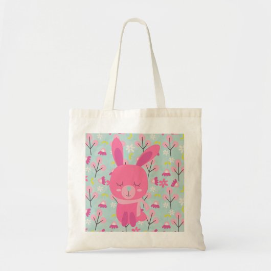 Roze Bunnies en Flowers Tote Bag (Voorkant)