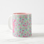 Roze Bunnies en Flowers Tweekleurige Koffiemok (Voorkant links)