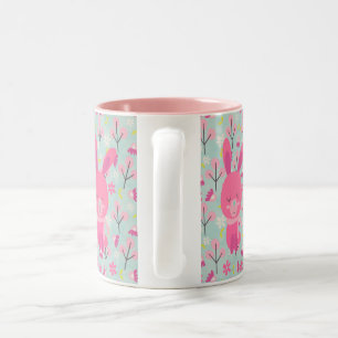 Roze Bunnies en Flowers Tweekleurige Koffiemok