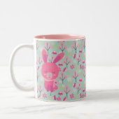 Roze Bunnies en Flowers Tweekleurige Koffiemok (Links)