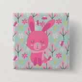Roze Bunnies en Flowers Vierkante Button 5,1 Cm (Voorkant)