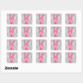 Roze Bunnies en Flowers Vierkante Sticker (Vel)