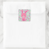 Roze Bunnies en Flowers Vierkante Sticker (Tas)