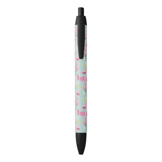 Roze Bunnies en Flowers Zwarte Inkt Pen (Achterkant (Verticaal))