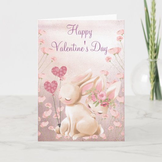 Roze Bunnies Love Valentijnsdag Kaart (Voorkant)