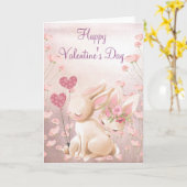 Roze Bunnies Love Valentijnsdag Kaart (Gele Bloem)