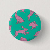 Roze Bunnies op groene badge Ronde Button 3,2 Cm (Voorkant)