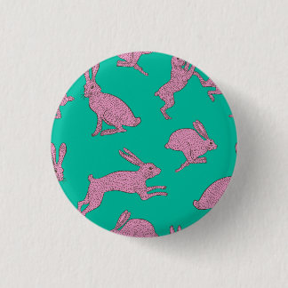Roze Bunnies op groene badge Ronde Button 3,2 Cm