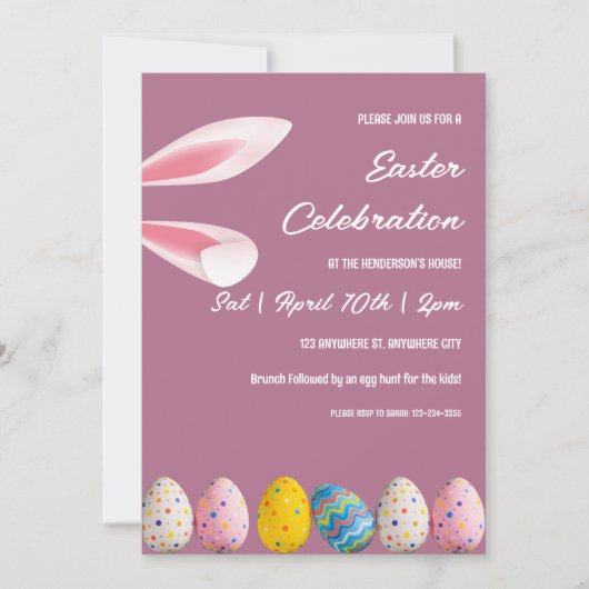 Roze Bunny and Eggs Easter Brunch and Egg Hunt Kaart (Voorkant)