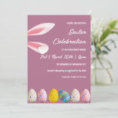 Roze Bunny and Eggs Easter Brunch and Egg Hunt Kaart (Staand voorkant)