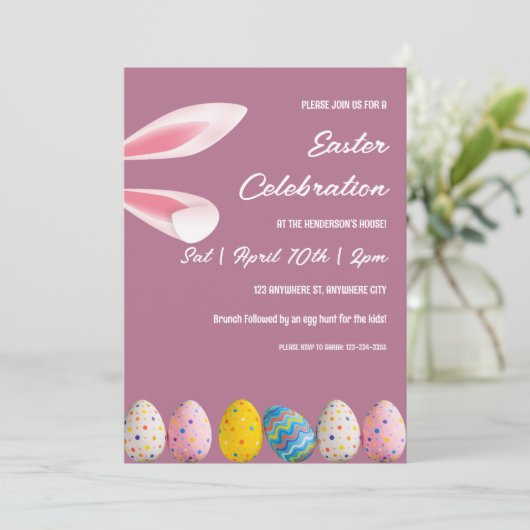 Roze Bunny and Eggs Easter Brunch and Egg Hunt Kaart (Staand voorkant)