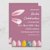Roze Bunny and Eggs Easter Brunch and Egg Hunt Kaart (Voorkant / Achterkant)