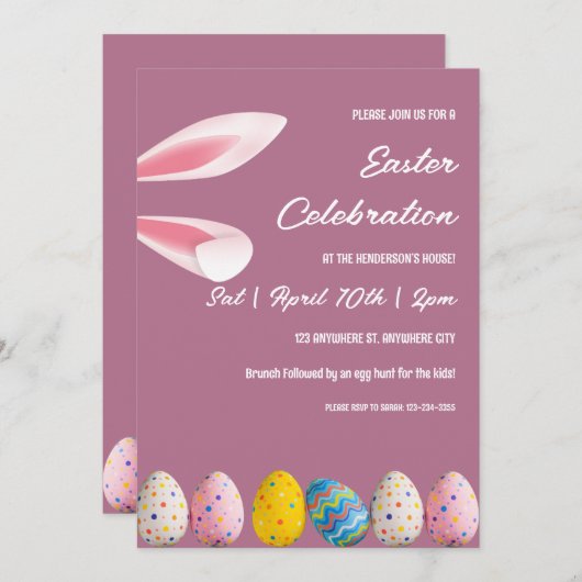 Roze Bunny and Eggs Easter Brunch and Egg Hunt Kaart (Voorkant / Achterkant)