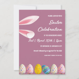 Roze Bunny and Eggs Easter Brunch and Egg Hunt Kaart