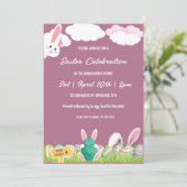 Roze Bunny and Eggs Easter Brunch and Egg Hunt Kaart (Staand voorkant)