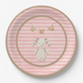 Roze Bunny Baby Girl Pastel Stripes Papieren Bordje