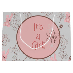 Roze bunny baby meisje douche cadeau tas groot cadeauzakje