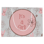 Roze bunny baby meisje douche cadeau tas groot cadeauzakje (Achterkant)