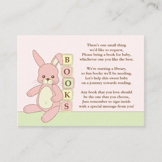 Roze Bunny Baby shower Boek Invoegen Verzoek Kaart (Voorkant)