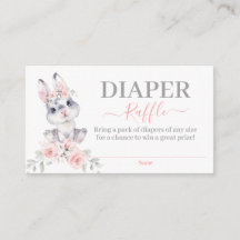 Roze Bunny Baby shower Girl Diaper Raffle Card