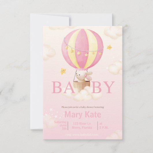 Roze Bunny Baby shower Kaart (Voorkant)
