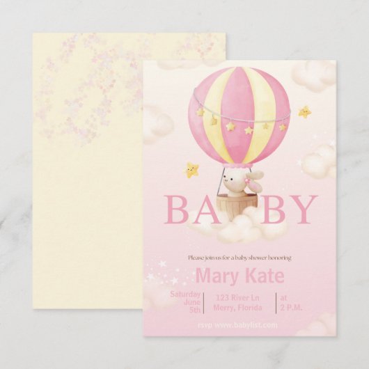 Roze Bunny Baby shower Kaart (Voorkant / Achterkant)