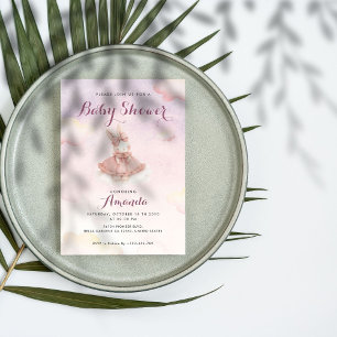 Roze Bunny Baby shower Uitnodiging