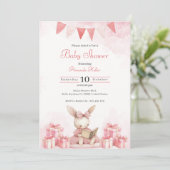 Roze Bunny Baby shower Uitnodiging (Staand voorkant)