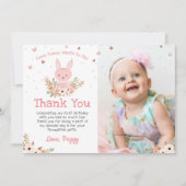 Roze Bunny Butterfly Verjaardag Foto Dank je Kaart (Voorkant)