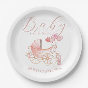Roze Bunny Cradle Girl Baby shower Party Papieren Bordje