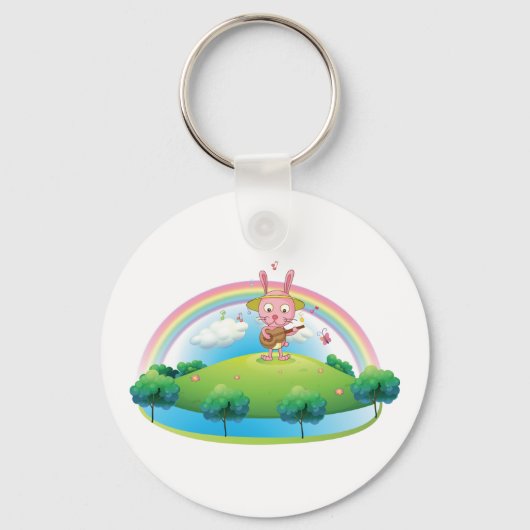 Roze Bunny die gitaar speelt Sleutelhanger (Achterkant)