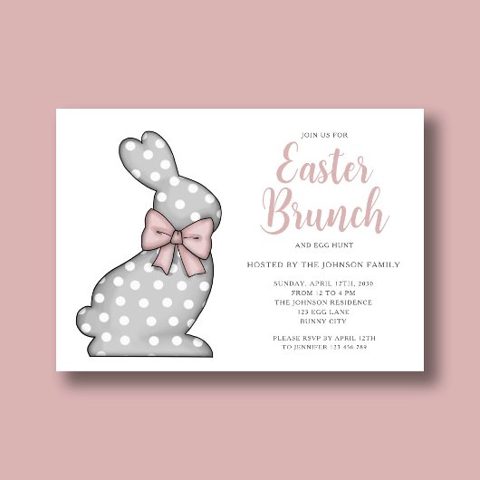 Roze Bunny Easter Brunch en Egg Hunt Kaart
