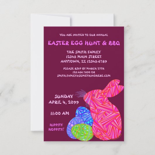 Roze bunny Easter Egg Hunt & BBQ Custom Invite Kaart (Voorkant)