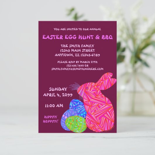 Roze bunny Easter Egg Hunt & BBQ Custom Invite Kaart (Staand voorkant)