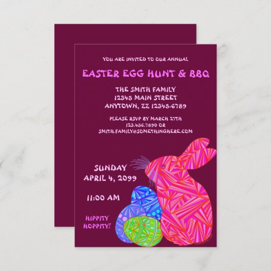 Roze bunny Easter Egg Hunt & BBQ Custom Invite Kaart (Voorkant / Achterkant)
