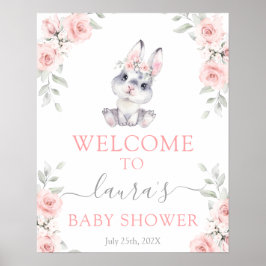 Roze Bunny Girl Welkomstteken Poster