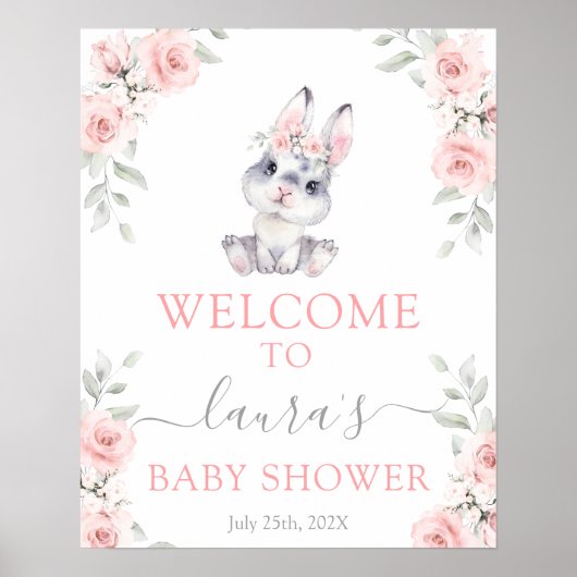 Roze Bunny Girl Welkomstteken Poster (Voorkant)