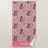 Roze Bunny Kids Strandlaken (Voorkant)