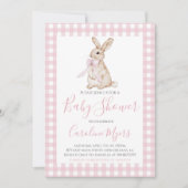 Roze  Bunny Konijn Bow Baby Meisje Douche Kaart (Voorkant)