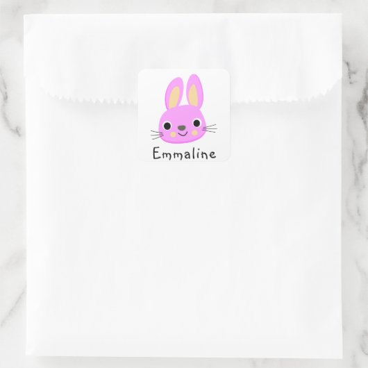 Roze Bunny - Lente + Pasen Vierkante Sticker (Tas)