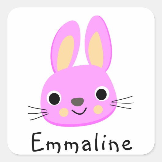 Roze Bunny - Lente + Pasen Vierkante Sticker (Voorkant)