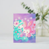 Roze Bunny Love Briefkaart (Staand voorkant)
