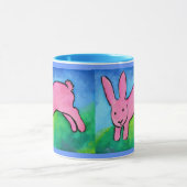 Roze Bunny met blauw handvat Mok (Midden)