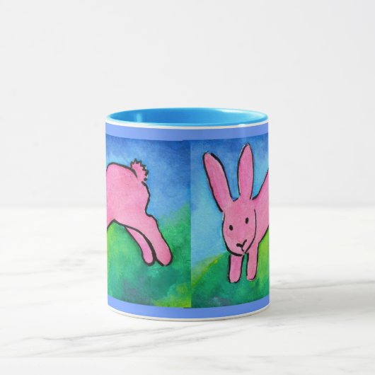 Roze Bunny met blauw handvat Mok (Midden)