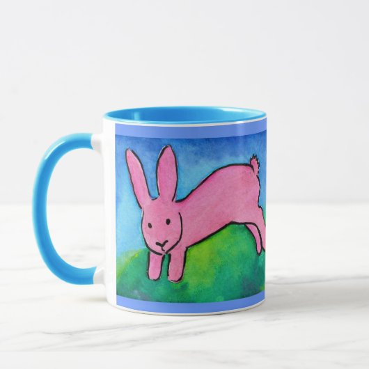 Roze Bunny met blauw handvat Mok (Links)