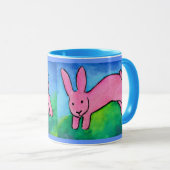 Roze Bunny met blauw handvat Mok (Voorkant rechts)