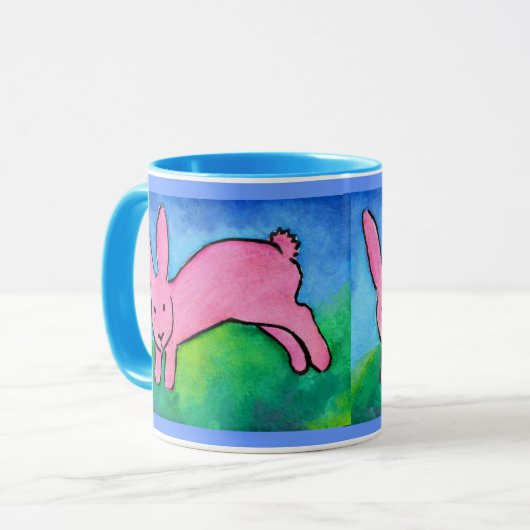 Roze Bunny met blauw handvat Mok (Voorkant links)