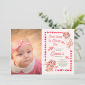Roze bunny met foto eerste verjaardag kaart (Staand voorkant)